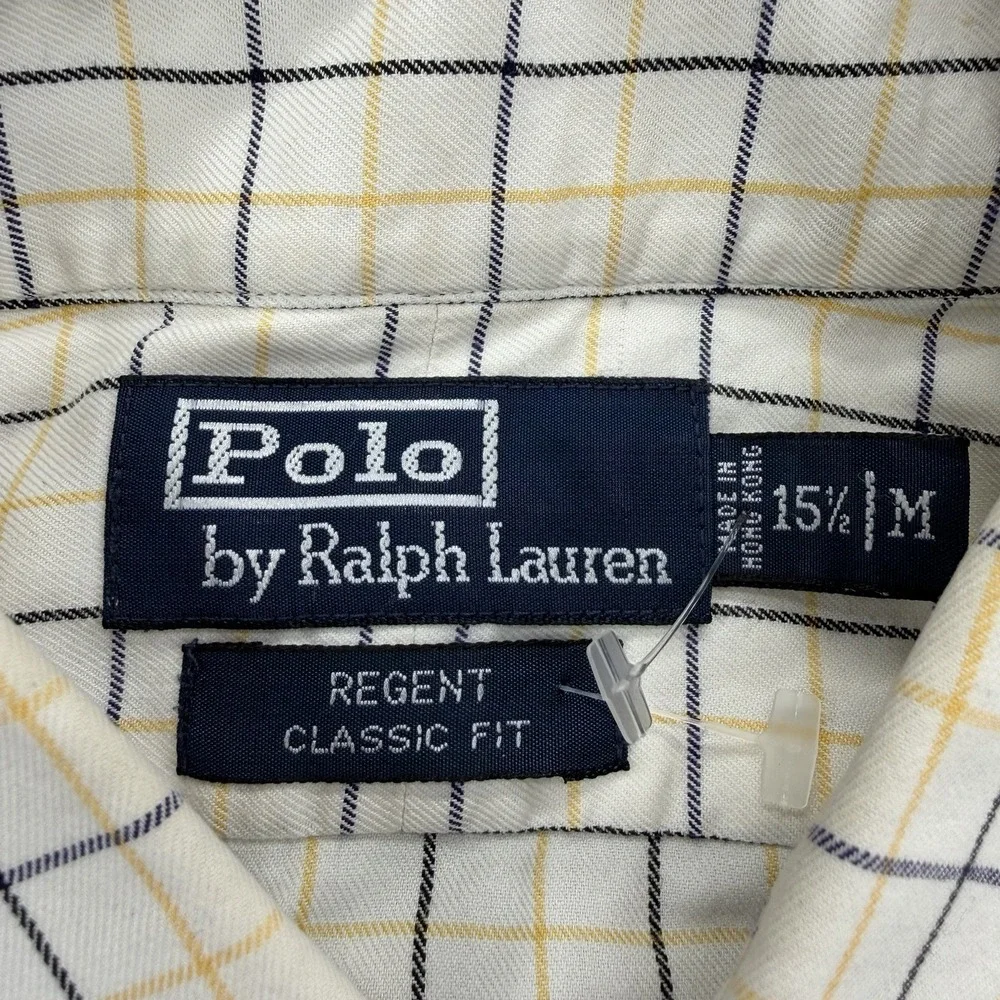 Polo Ralph Lauren Regent Shirt Mens M Navy Blue Yellow Plaid Classic Button Up